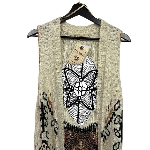 Democracy Bohemian Cardigan Knit Sweater Duster Size Medium Crochet Boho NWT - Picture 2 of 10